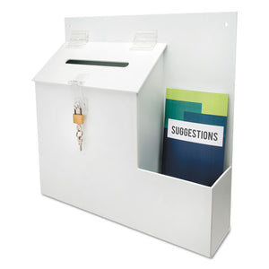 Suggestion Box Literature Holder W-locking Top, 13 3-4 X 3 5-8 X 13, White