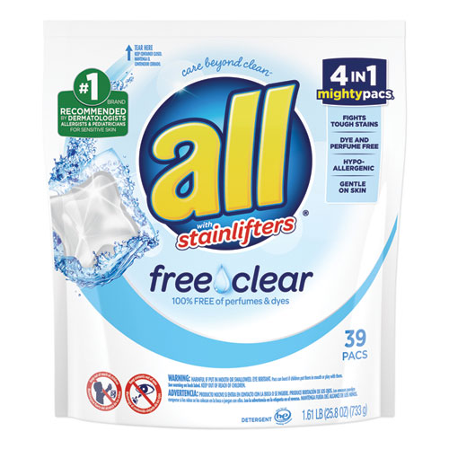 Mighty Pacs Free And Clear Super Concentrated Laundry Detergent, 39-pack, 6 Packs-carton