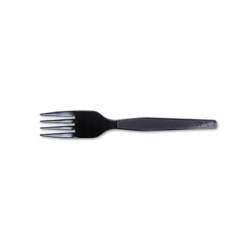 Plastic Cutlery, Heavy Mediumweight Forks, Black, 100-box