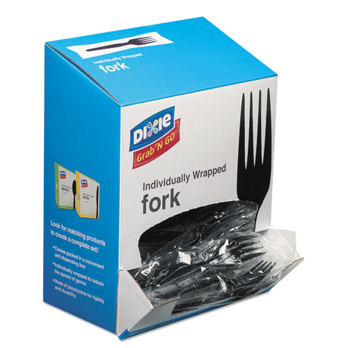 Grab’n Go Wrapped Cutlery, Forks, Black, 90-box