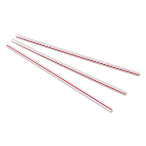 Unwrapped Hollow Stir-straws, 5 1-2", Plastic, White-red, 1000-box, 10 Boxes-ct