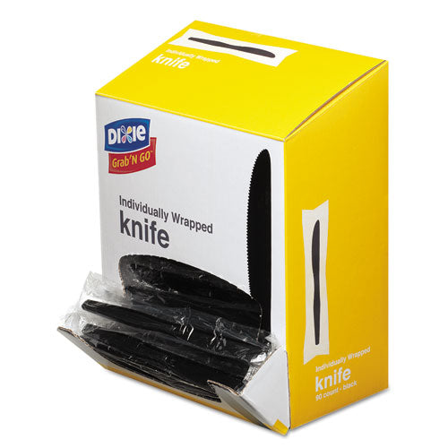 Grab’n Go Wrapped Cutlery, Knives, Black, 90-box, 6 Box-carton
