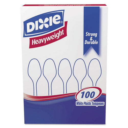 Plastic Cutlery, Heavyweight Teaspoons, White, 100-box