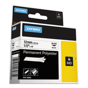 Rhino Permanent Poly Industrial Label Tape, 0.5" X 18 Ft, White-black Print