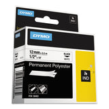 Rhino Permanent Poly Industrial Label Tape, 0.5" X 18 Ft, White-black Print