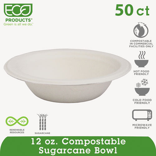 Renewable And Compostable Sugarcane Bowls - 12 Oz, 50-packs