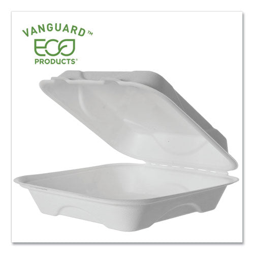Vanguard Renewable And Compostable Sugarcane Clamshells, 1-compartment, 9 X 9 X 3, White, 200-carton