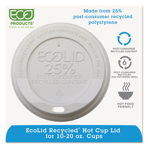 Ecolid 25% Recy Content Hot Cup Lid, White, F-10-20oz, 100-pk, 10 Pk-ct