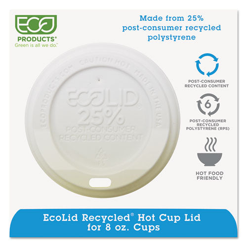 Ecolid 25% Recy Content Hot Cup Lid, White, Fits 8oz Hot Cups, 100-pk, 10 Pk-ct
