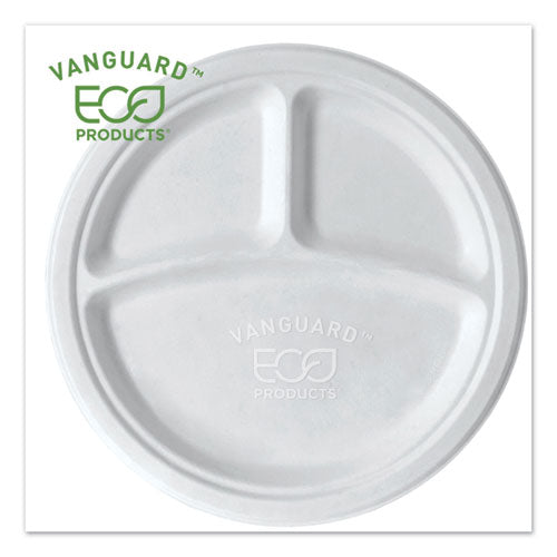 Vanguard Renewable And Compostable Sugarcane Plates, 3 Compartment, 10