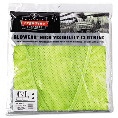 Glowear 8210z Class 2 Economy Vest, Polyester Mesh, Zipper Closure, Lime, 2l-3xl