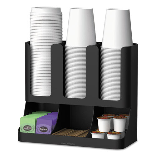 Flume Six-section Upright Coffee Condiment-cup Organizer, Black, 11.5 X 6.5 X 15