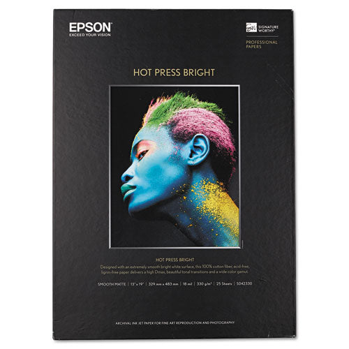 Hot Press Bright Fine Art Paper, 17 Mil, 13 X 19, Smooth Matte White, 25-pack