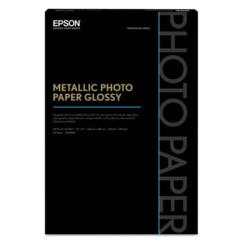 Professional Media Metallic Gloss Photo Paper, 5.5 Mil, 13 X 19, White, 25-pack