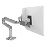 Lx Dual Direct Monitor Arm, For 25" Monitors, 360 Deg Rotation, 30 Deg Tilt, 360 Deg Pan, Polished Aluminum, Supports 11 Lb