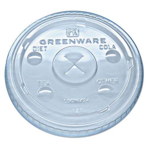 Greenware Cold Drink Lids, Fits 16-18, 24 Oz Cups, X-slot, Clear, 1000-carton