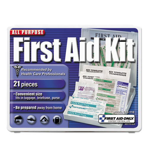 All-purpose First Aid Kit, 21 Pieces, 4 3-4 X 3 X 1-2, Blue-white