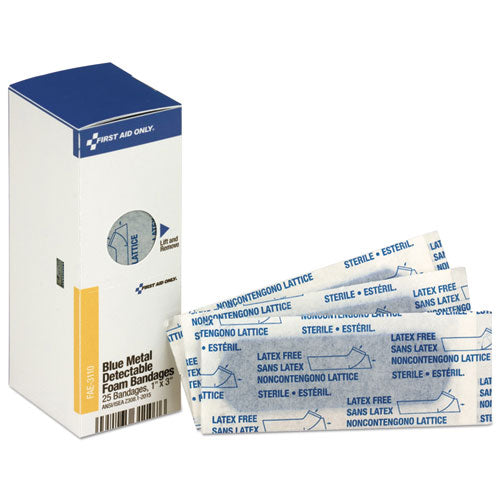Metal Detectable Adhesive Bandages, Foam, Blue, 1 X 3, 25-box