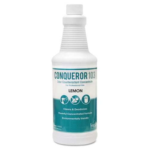 Conqueror 103 Odor Counteractant Concentrate, Lemon, 32 Oz Bottle, 12-carton
