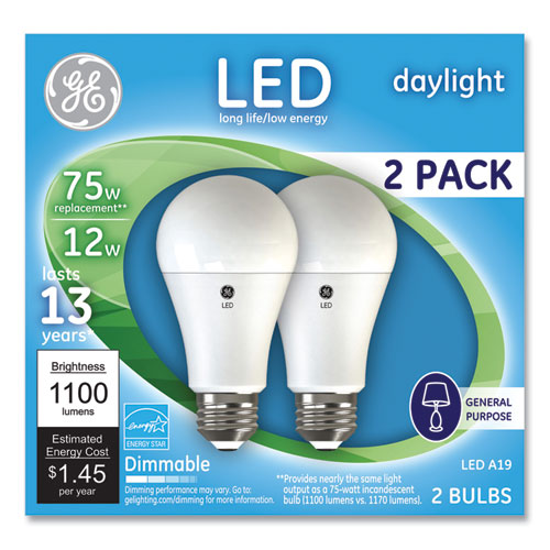 75w Led Bulbs, 12 W, A19 Bulb, Daylight, 2-pack