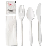Wrapped Cutlery Kit, 6.25", Fork-knife-napkin-salt-pepper, Polypropylene, White, 500-carton