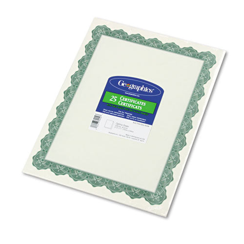 Parchment Paper Certificates, 8-1-2 X 11, Optima Green Border, 25-pack