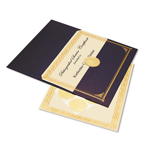 Ivory-gold Foil Embossed Award Cert. Kit, Blue Metallic Cover, 8-1-2 X 11, 6-kit