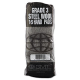Industrial-quality Steel Wool Hand Pad, #3 Medium, 16-pack, 192-carton