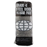 Industrial-quality Steel Wool Hand Pad, #4 Extra Coarse, 16-pack, 192-carton