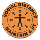 Slip-gard Floor Signs, 12" Circle,"thank You For Practicing Social Distancing Please Keep At Least 6 Ft Apart", Orange, 25-pk