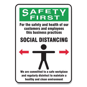 Social Distance Signs, Wall, 7 X 10, Customers And Employees Distancing Clean Environment, Humans-arrows, Green-white, 10-pk
