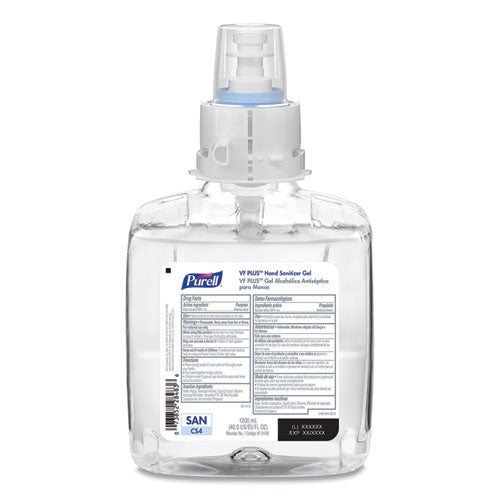 Vf Plus Gel Hand Sanitizer, 1,200 Ml Refill Bottle, Fragrance-free, For Cs4 Dispensers, 4-carton