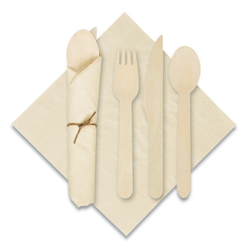 Pre-rolled Caterwrap Kraft Napkins With Wood Cutlery, 6 X 12 Napkin;fork;knife;spoon, 7