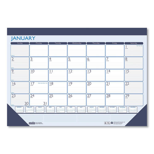 100% Recycled Contempo Desk Pad Calendar, 18.5 X 13, Blue, 2022