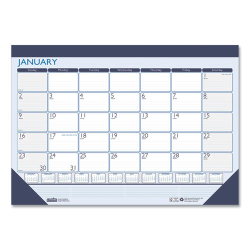100% Recycled Contempo Desk Pad Calendar, 22 X 17, Blue, 2021