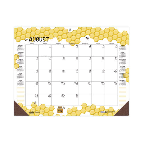 Recycled Honeycomb Desk Pad Calendar, 22 X 17, White-multicolor Sheets, Brown Corners, 12-month (aug To July): 2023