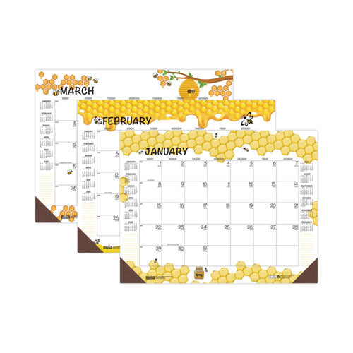 Recycled Honeycomb Desk Pad Calendar, 18.5 X 13, White-multicolor Sheets, Brown Corners, 12-month (jan To Dec): 2023