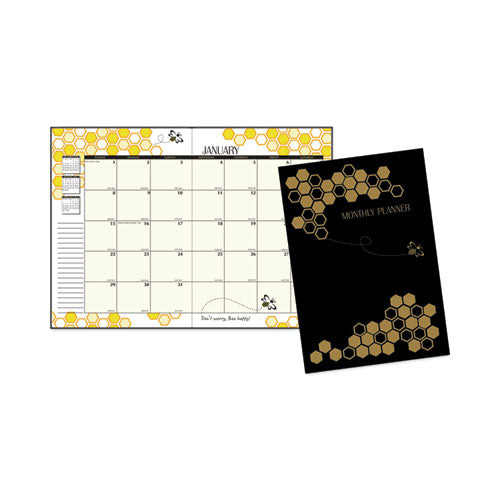 Recycled Honeycomb Monthly Planner, Honeycomb Artwork, 11 X 7, Black-gold Cover, 12-month (jan To Dec)