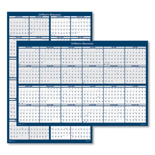 Reversible-erasable Two Year Wall Calendar, 24 X 37, Blue, 2021-2022