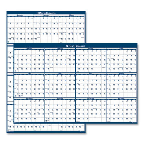 Recycled Yearly Reversible Wall Calendar Non-laminated, 24 X 37, White-blue Sheets, 12-month (jan To Dec): 2022