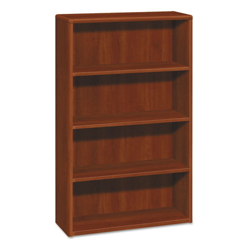 10700 Series Wood Bookcase, Four Shelf, 36w X 13 1-8d X 57 1-8h, Cognac