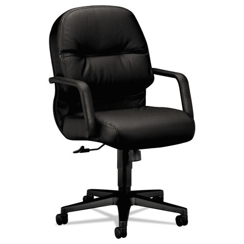 Pillow-soft 2090 Series Leather Managerial Mid-back Swivel-tilt Chair, Supports Up To 300 Lbs., Black Seat-back, Black Base