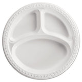 Heavyweight Plastic 3 Compartment Plates, 10 1-4" Dia, White, 125-pk, 4 Pk-ct
