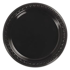 Heavyweight Plastic Plates, 7" Diameter, Black, 125-pack, 8 Packs-ct
