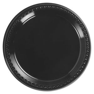 Heavyweight Plastic Plates, 9" Diamter, Black, 125-pack, 4 Packs-ct