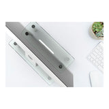Adjustable Tempered Glass Monitor Riser, 15.75" X 9.5" X 3" To 3.5", Clear-silver, Supports 44 Lbs