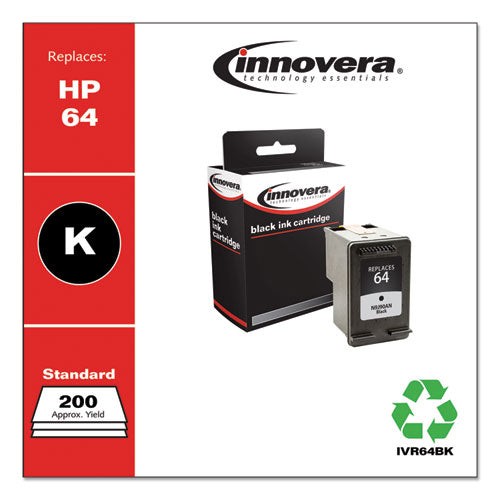 Remanufactured Black Ink, Replacement For Hp 64 (n9j90an), 200 Page-yield