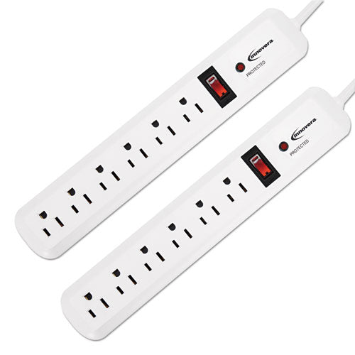 Surge Protector, 6 Outlets, 4 Ft Cord, 540 Joules, White, 2-pk