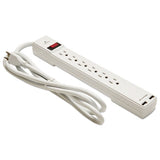 Surge Protector, 6 Outlets-2 Usb Charging Ports, 6 Ft Cord, 1080 Joules, White