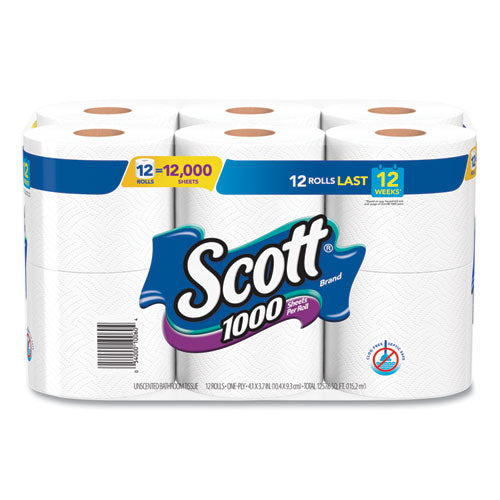 Toilet Paper, Septic Safe, 1-ply, White, 1000 Sheets-roll, 12 Rolls-pack, 4 Pack-carton